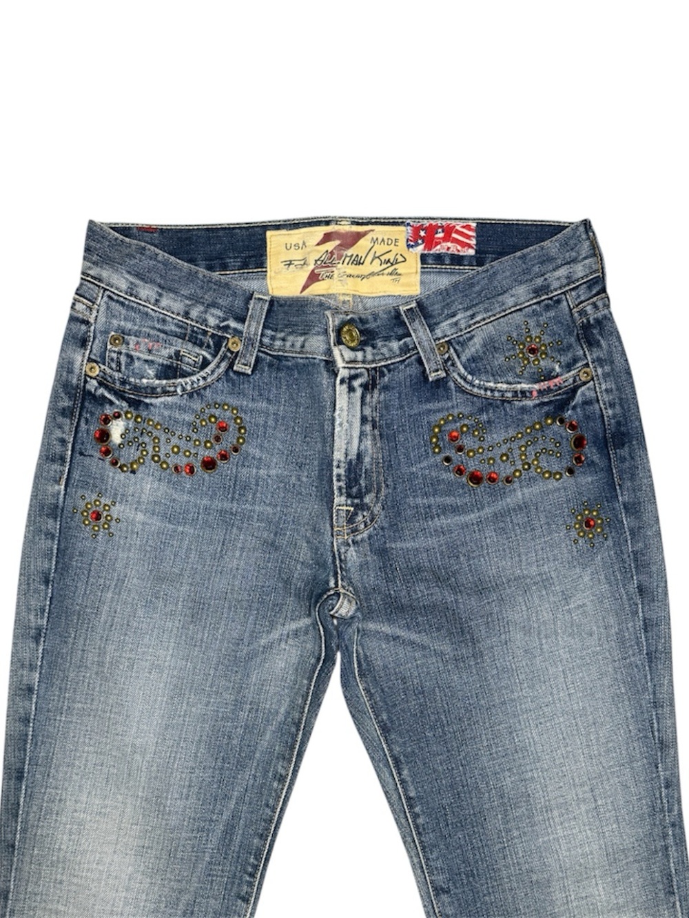7 For all man kind red Swarovski embellished jeans